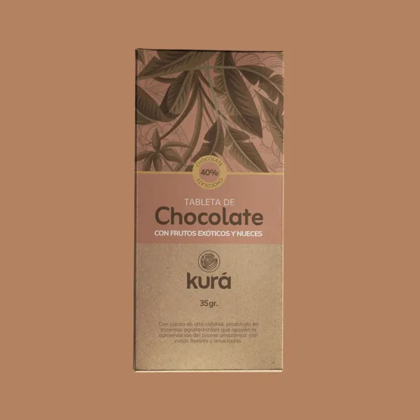 Tableta de chocolate al 40% + inclusiones. 35 grs